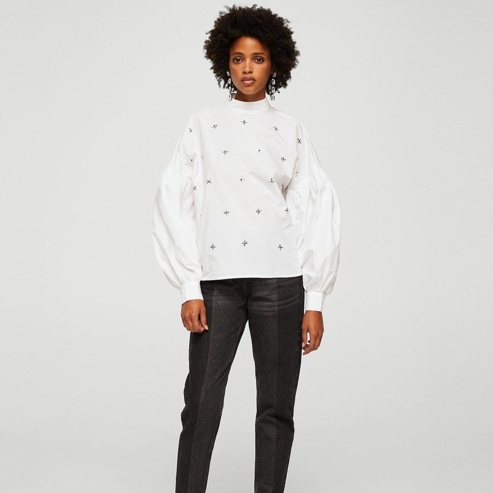 SOLD • Mango Embroidered Crystal Balloon Sleeve